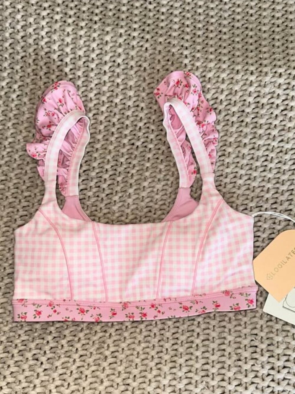 Blogilates Women's Ruffle Corset Sports Bra - Pink Floral XS NEW